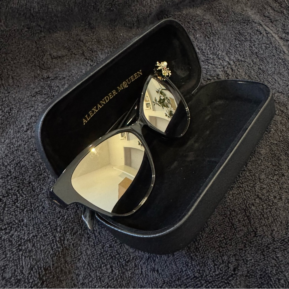 Alexander McQueen Black and Gold Embellished Sunglasses